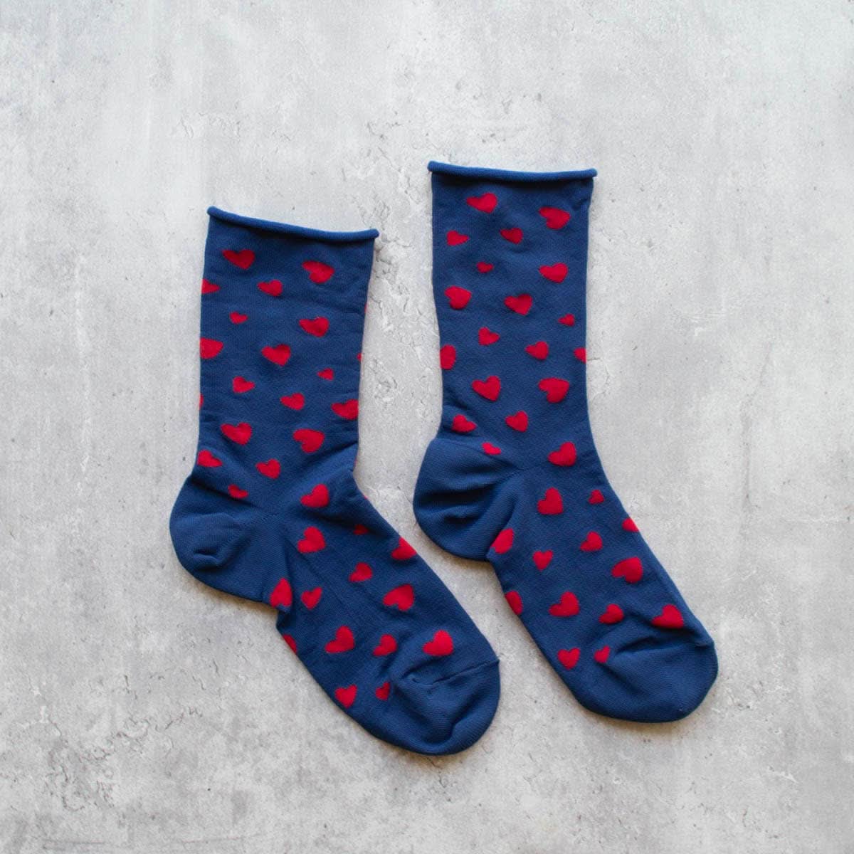 navy socks with red hearts