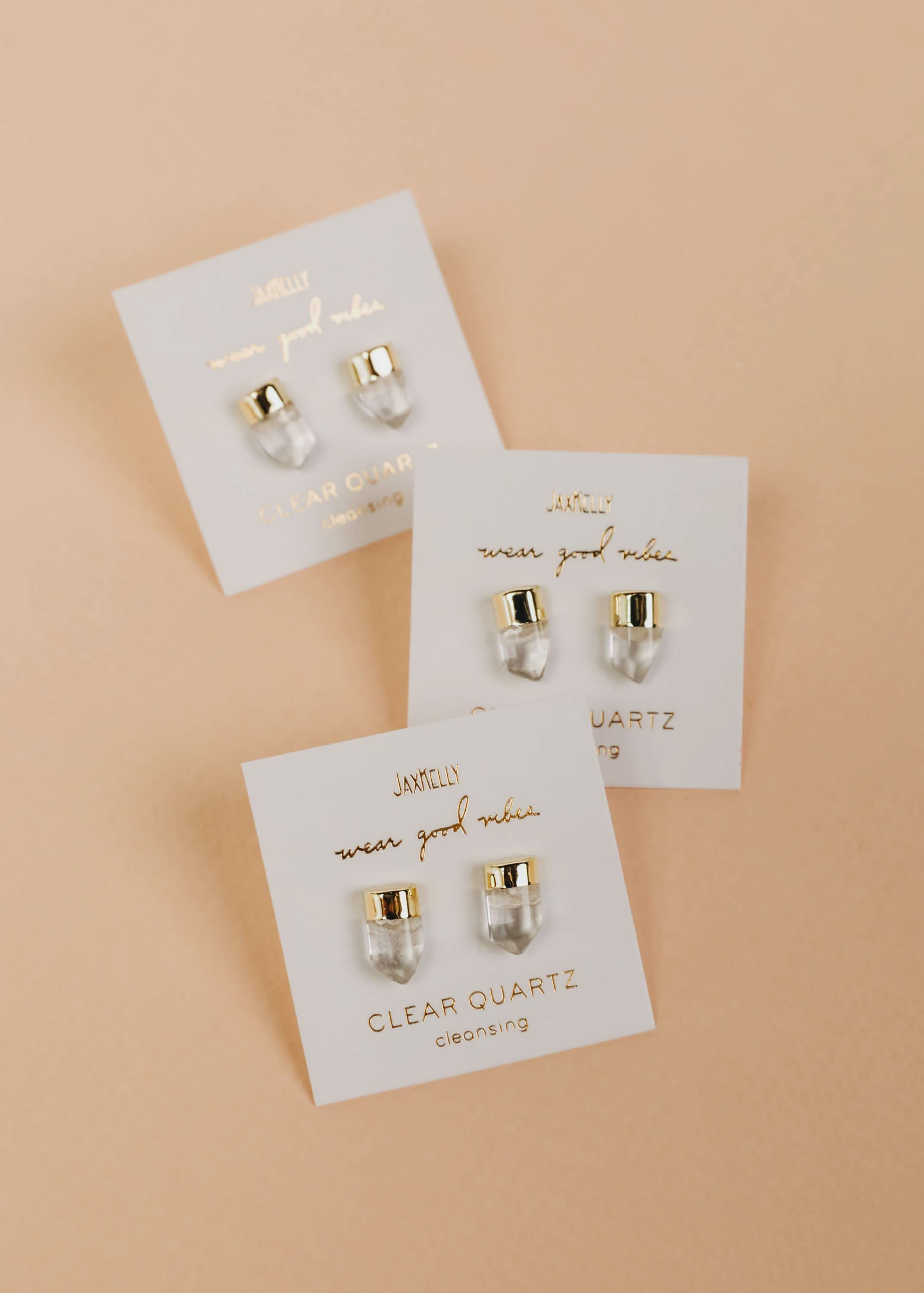 six gold dip clear quartz stud earrings