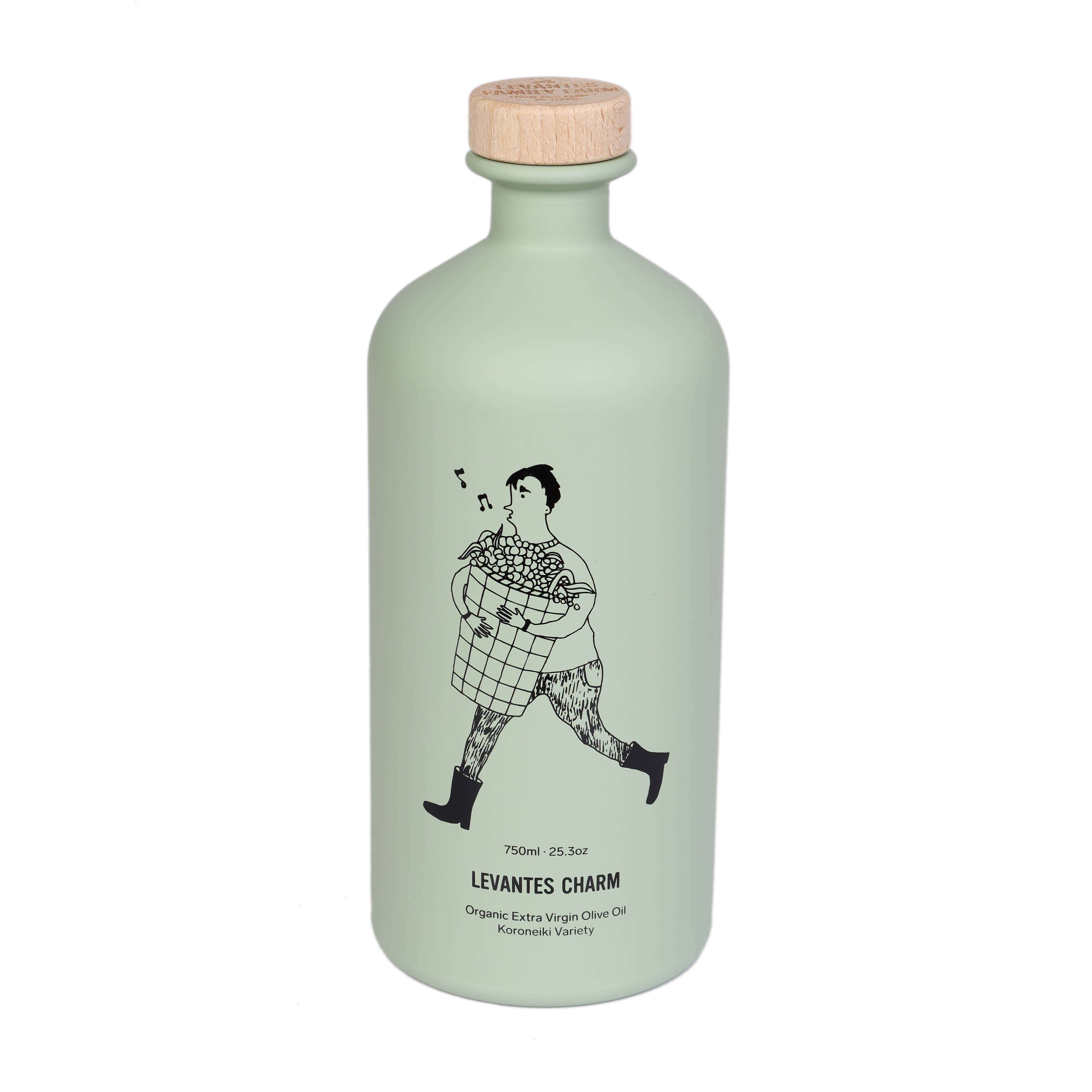 Light green bottle with a cork cap and illustration on a white background