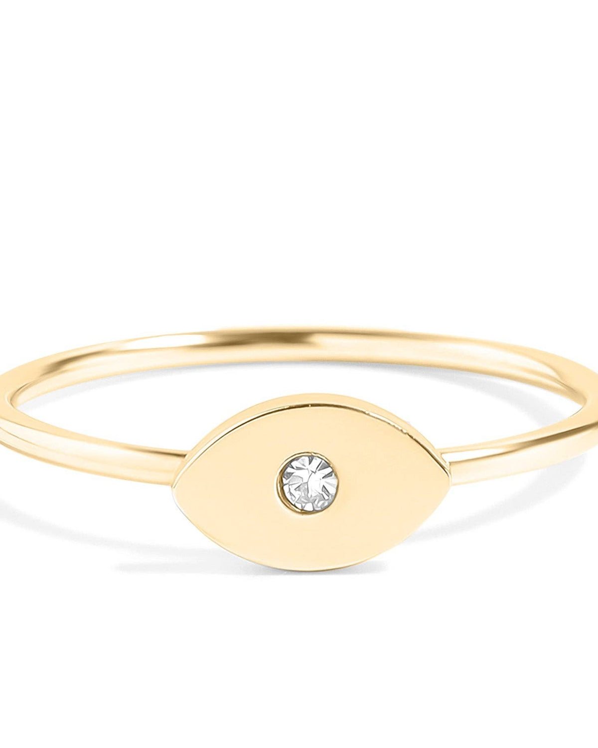 Gold ring with a diamond on a white background