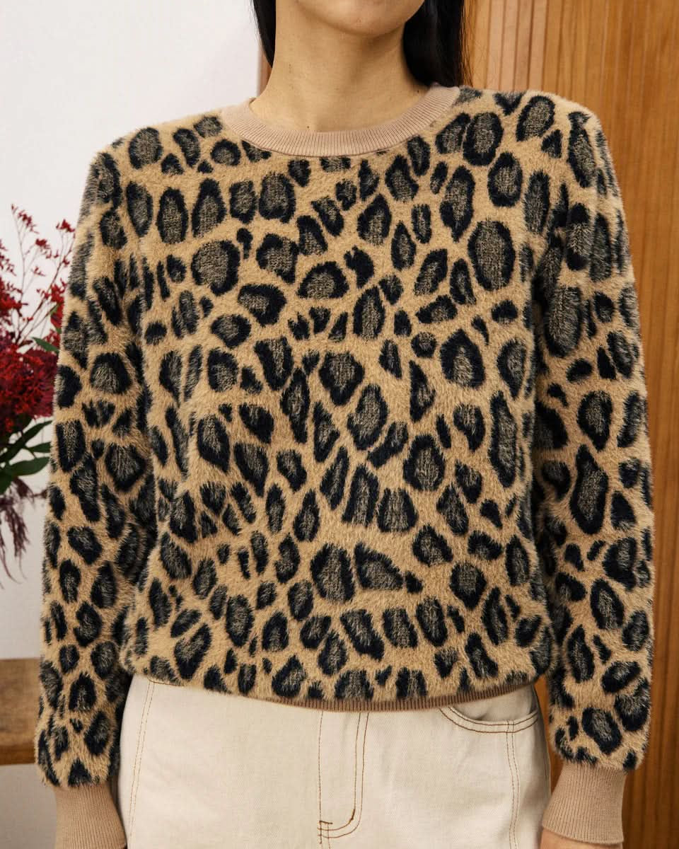 Person wearing a leopard print sweater