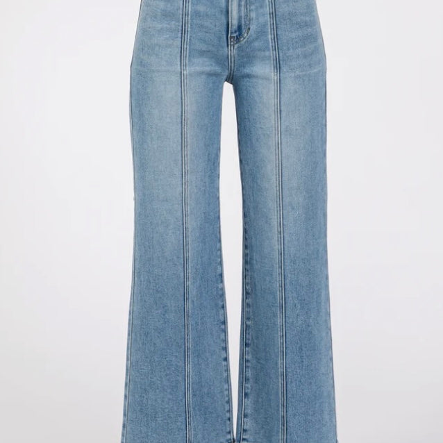 light blue jeans with Design of vertical lines body fit Paola Wide Leg Jeans