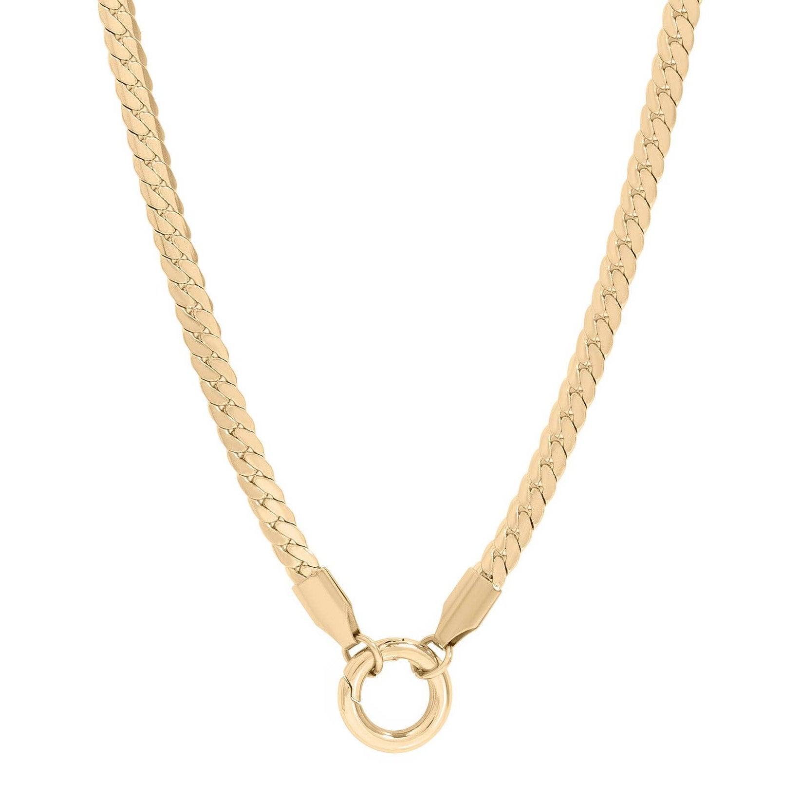 Gold chain necklace on a white background