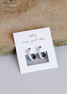white, pave, square cut silver hoop earrings