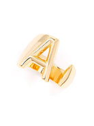 Gold adjustable letter ring on white background in letter A