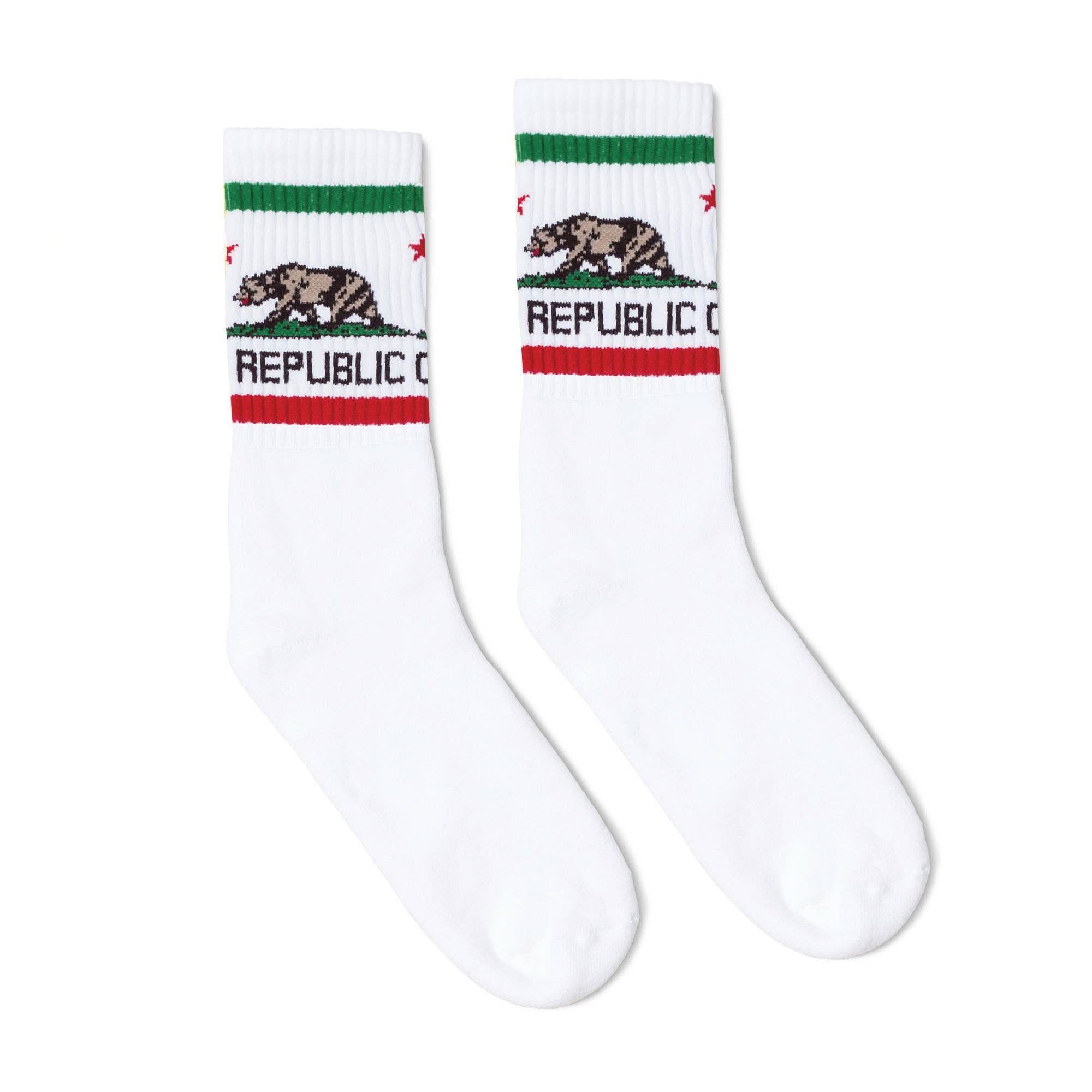 White California republic tube socks with bear image 