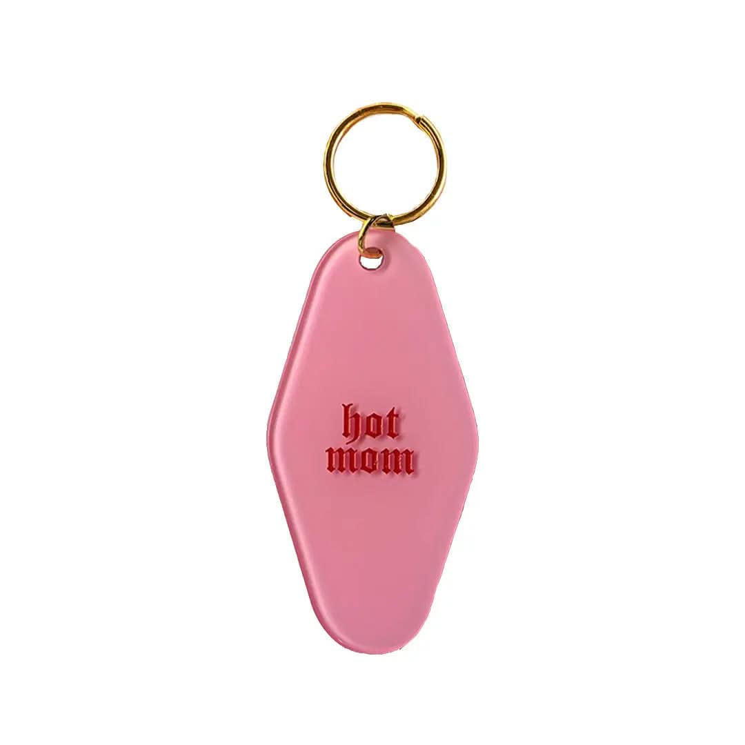 Pink Hot Mom motel keychain