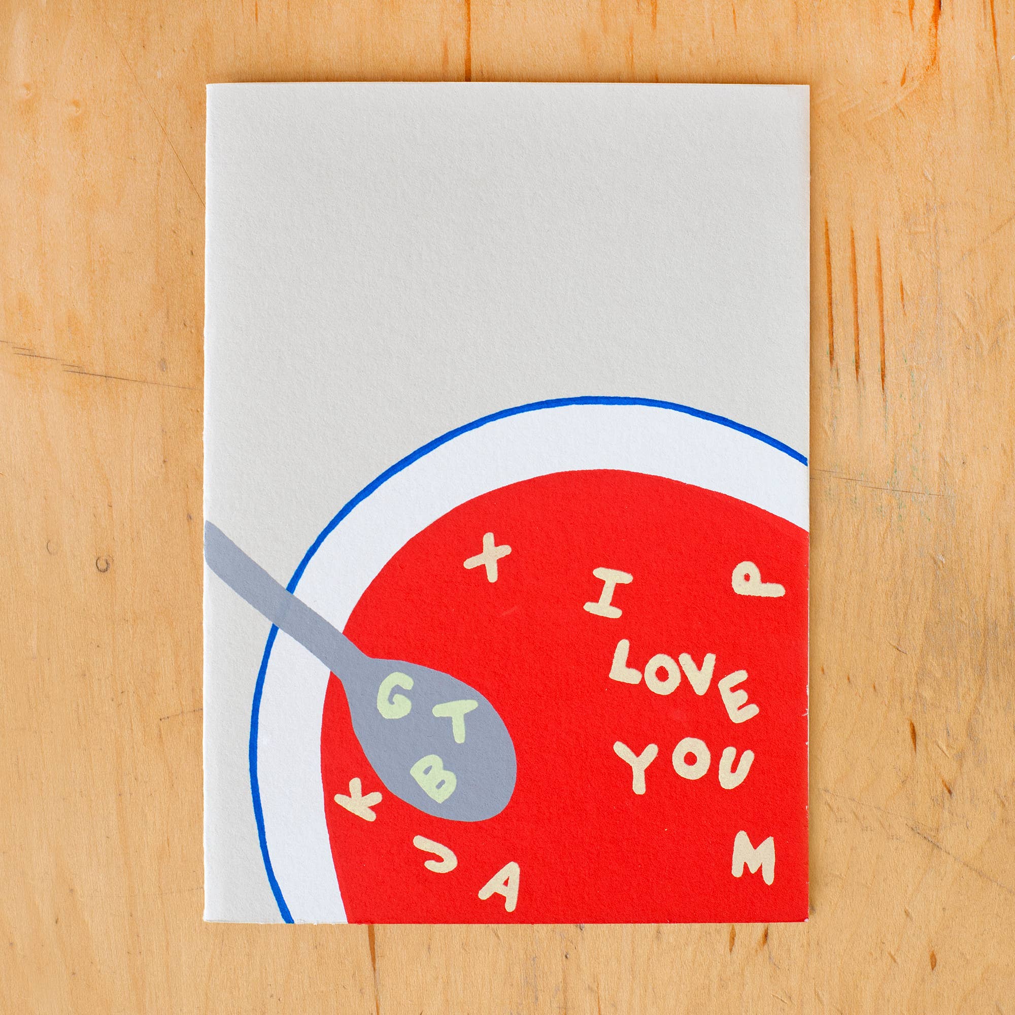 tomato noodle alphabet soup "I love you" greeting card