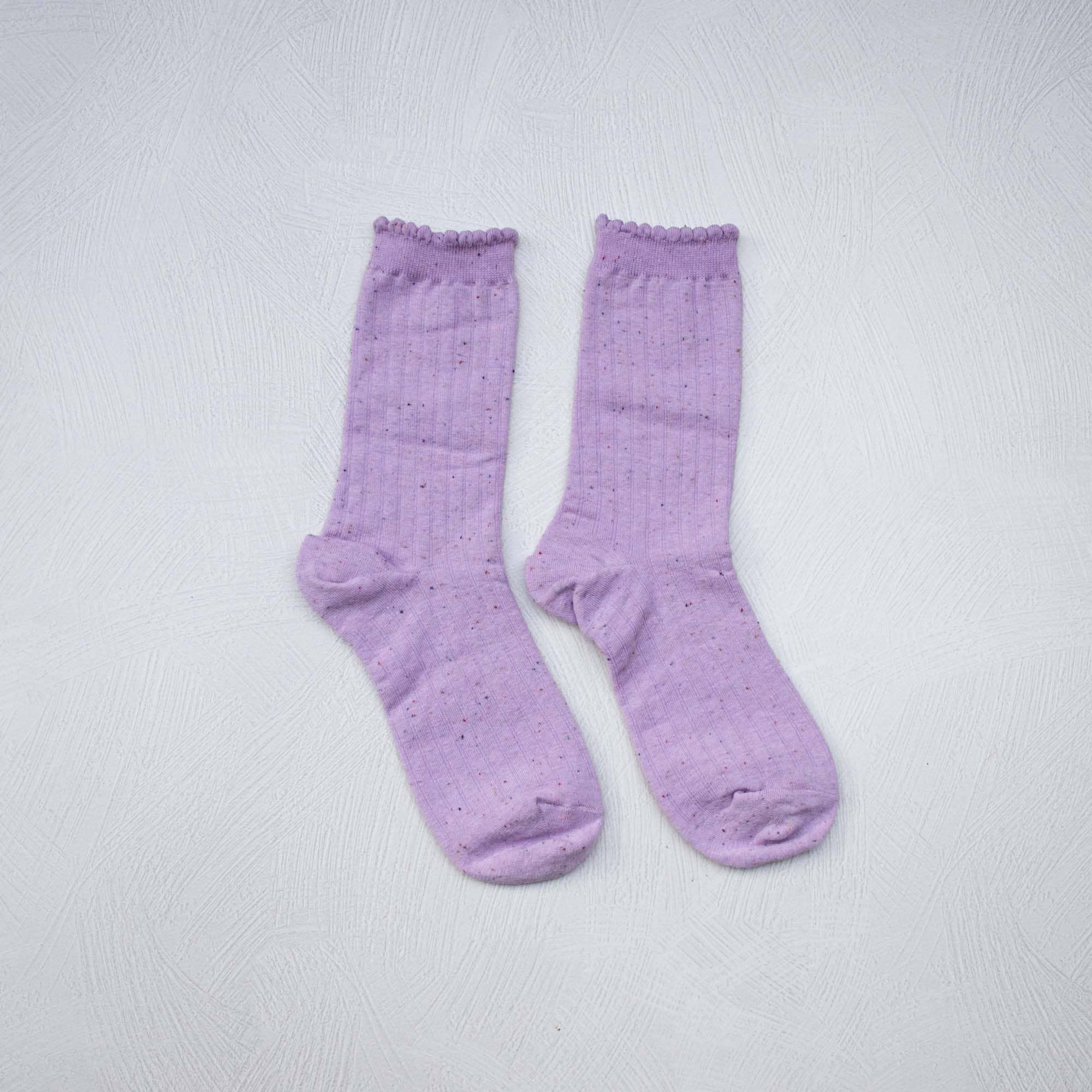 light purple lilac confetti dotted lettuce trim socks 