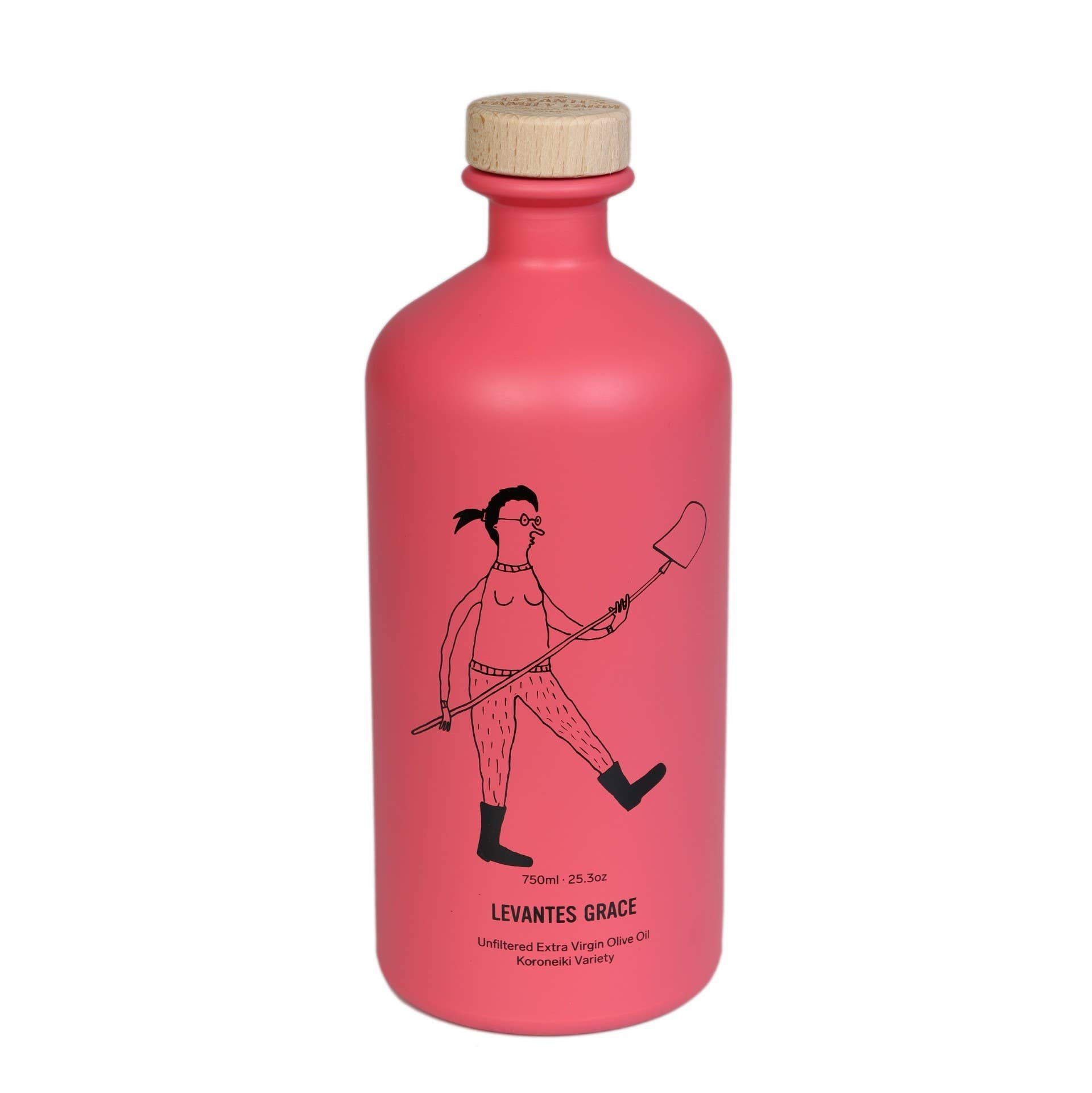 Red bottle with a cork cap and black illustration on a white background