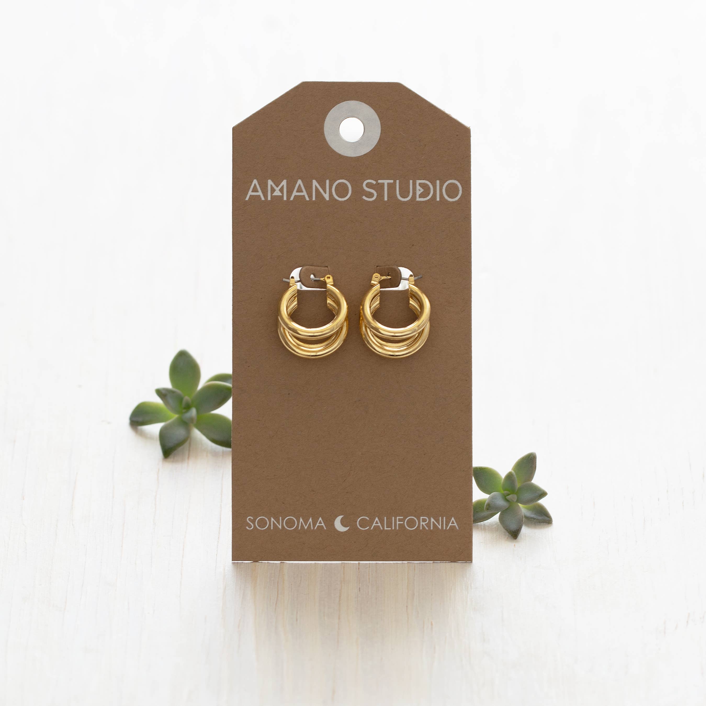 amano studios gold vintage style triple hoop earrings