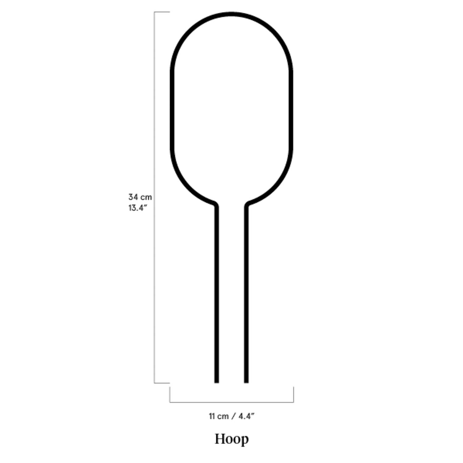 Outline of a hoop with dimensions on a white background