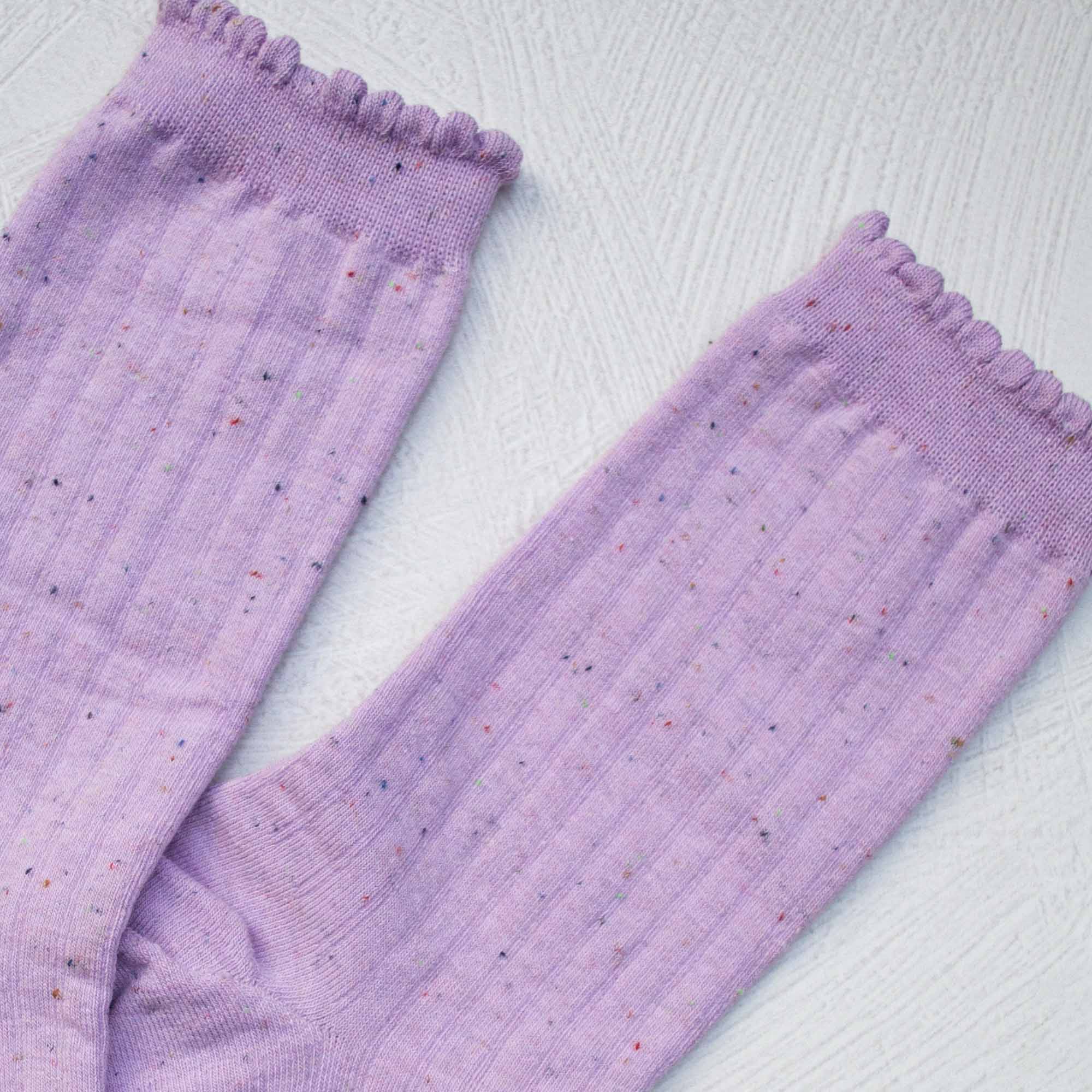 light purple lilac confetti dotted lettuce trim socks 