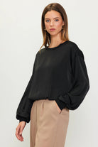 CURVY Long Sleeve Bubble Top Blouse - FORM + CONTENT