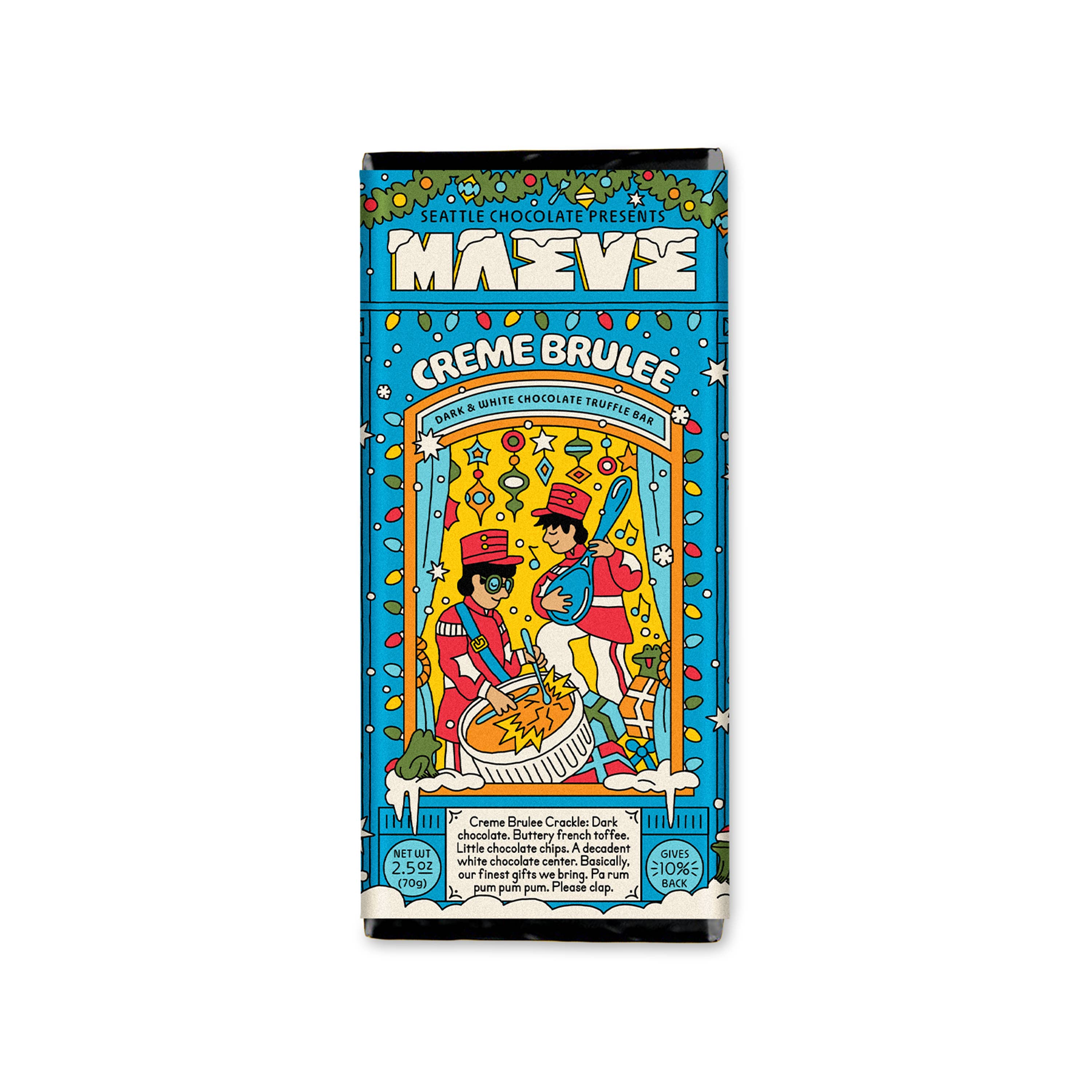 Maéve Creme Brèlé chocolate bar packaging on a white background