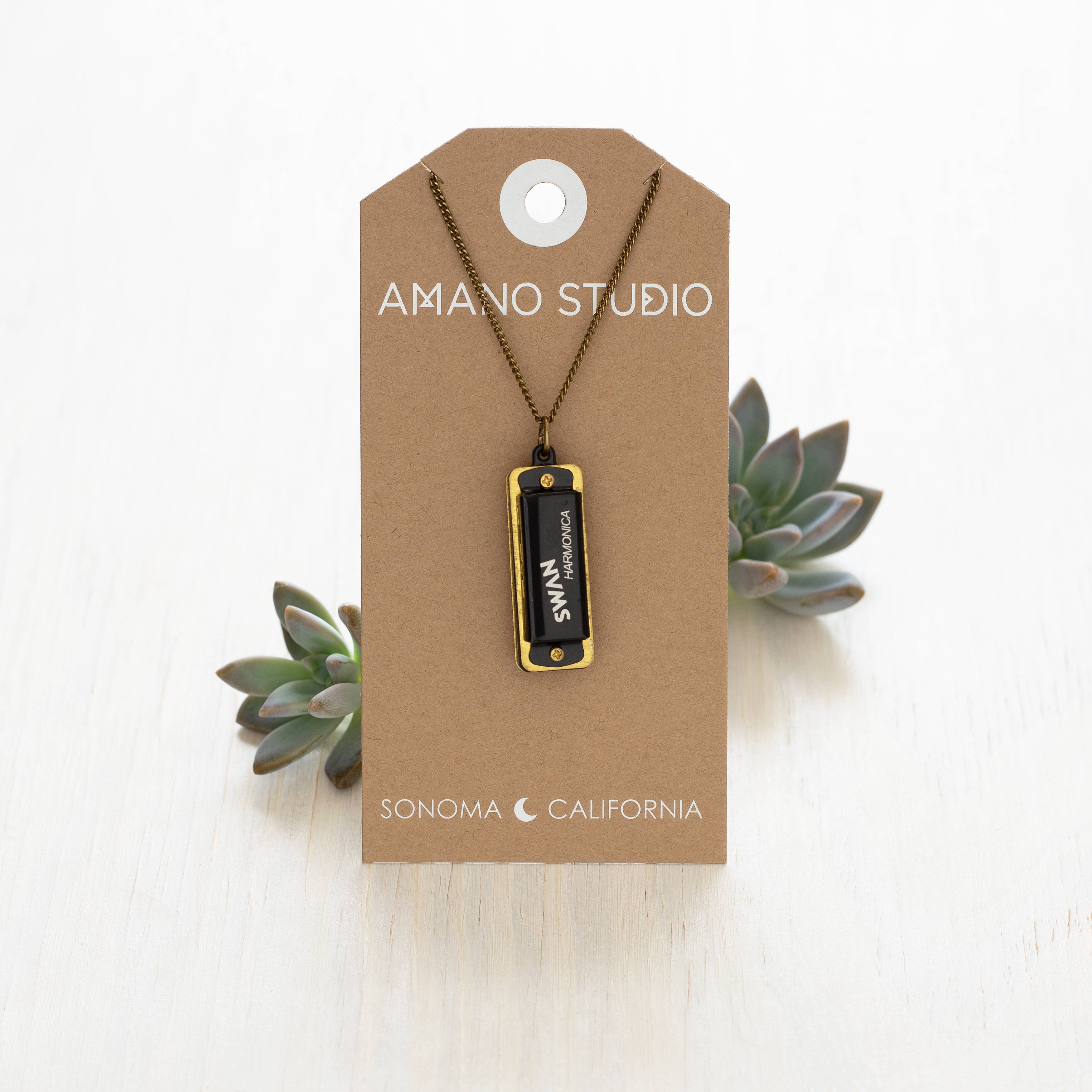 black working swan harmonica necklace