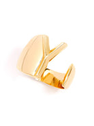 Gold adjustable letter ring on white background in letter Y