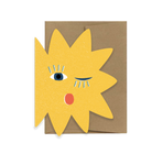 Yellow star winking card with a brown envelope. 