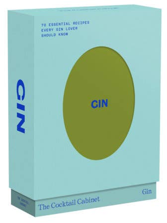 Light blue box with a green circle and 'GIN' text, featuring 'The Cocktail Cabinet' branding.