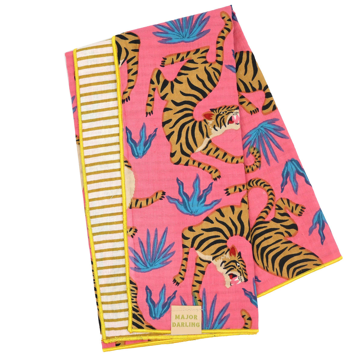 Bandana with tiger and leaf pattern on a pink background