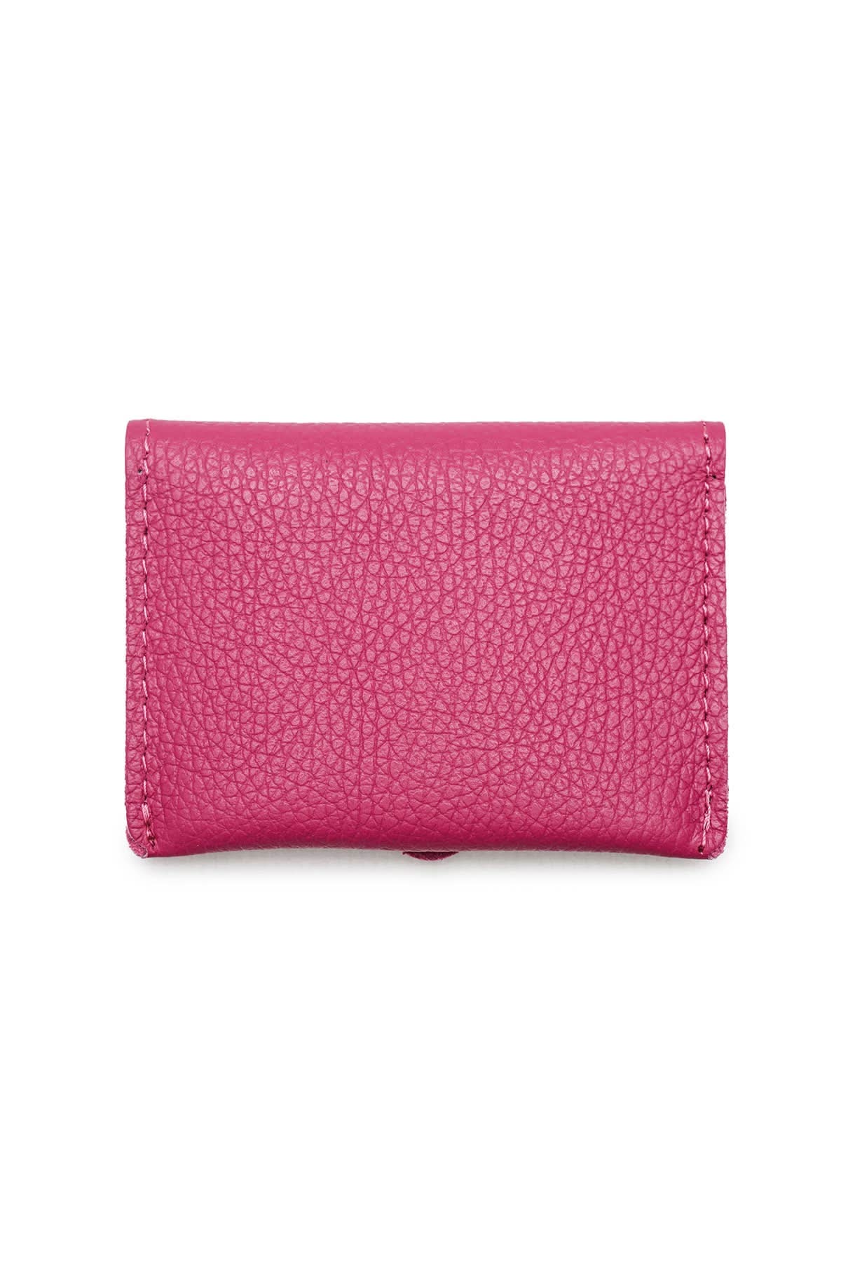 Pink Grained cowhide leather card holder with gold Snap button closure