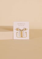 white Enamel Rectangle Gold Hoop Earrings