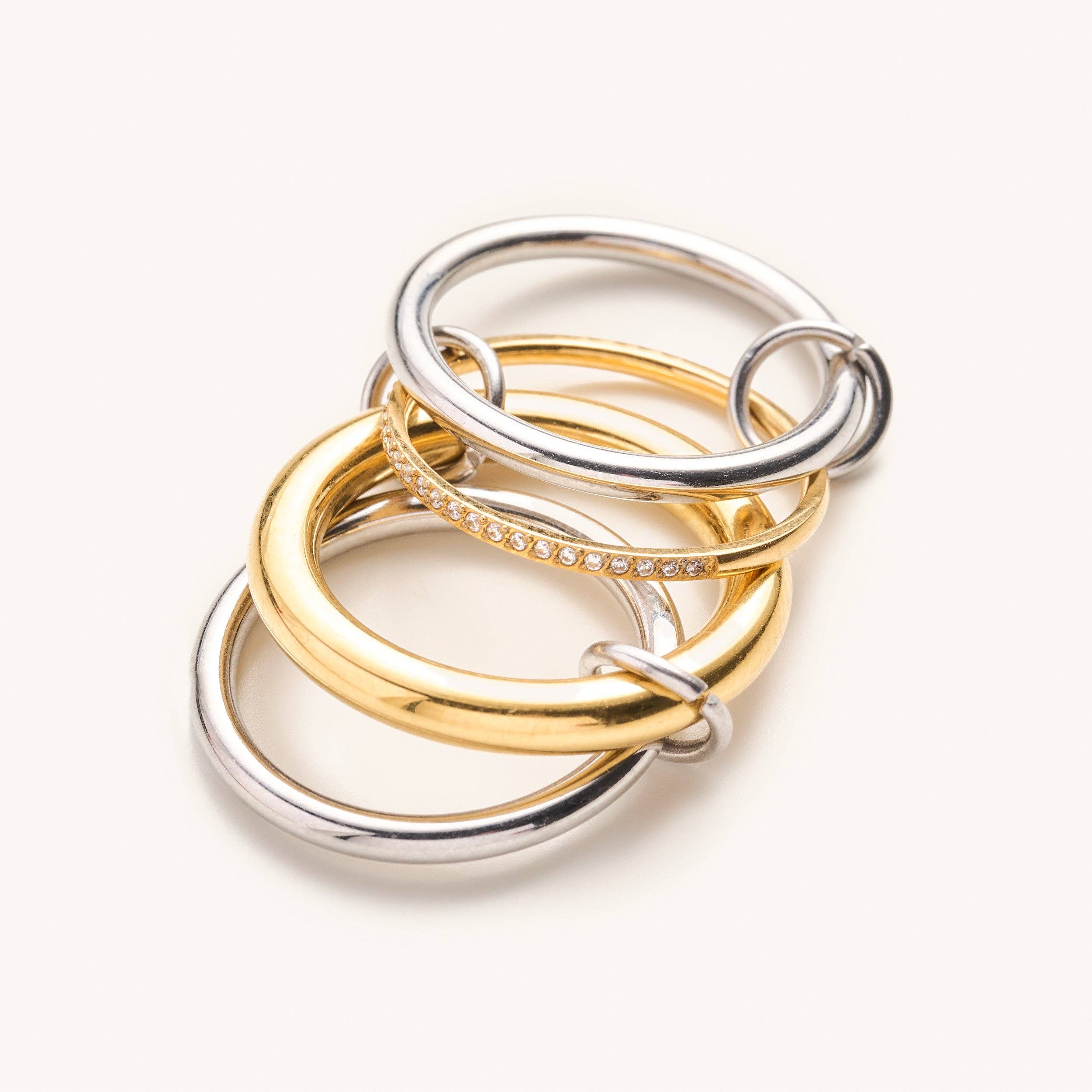 Beautiful mixed metal silver and gold stacked ring set 