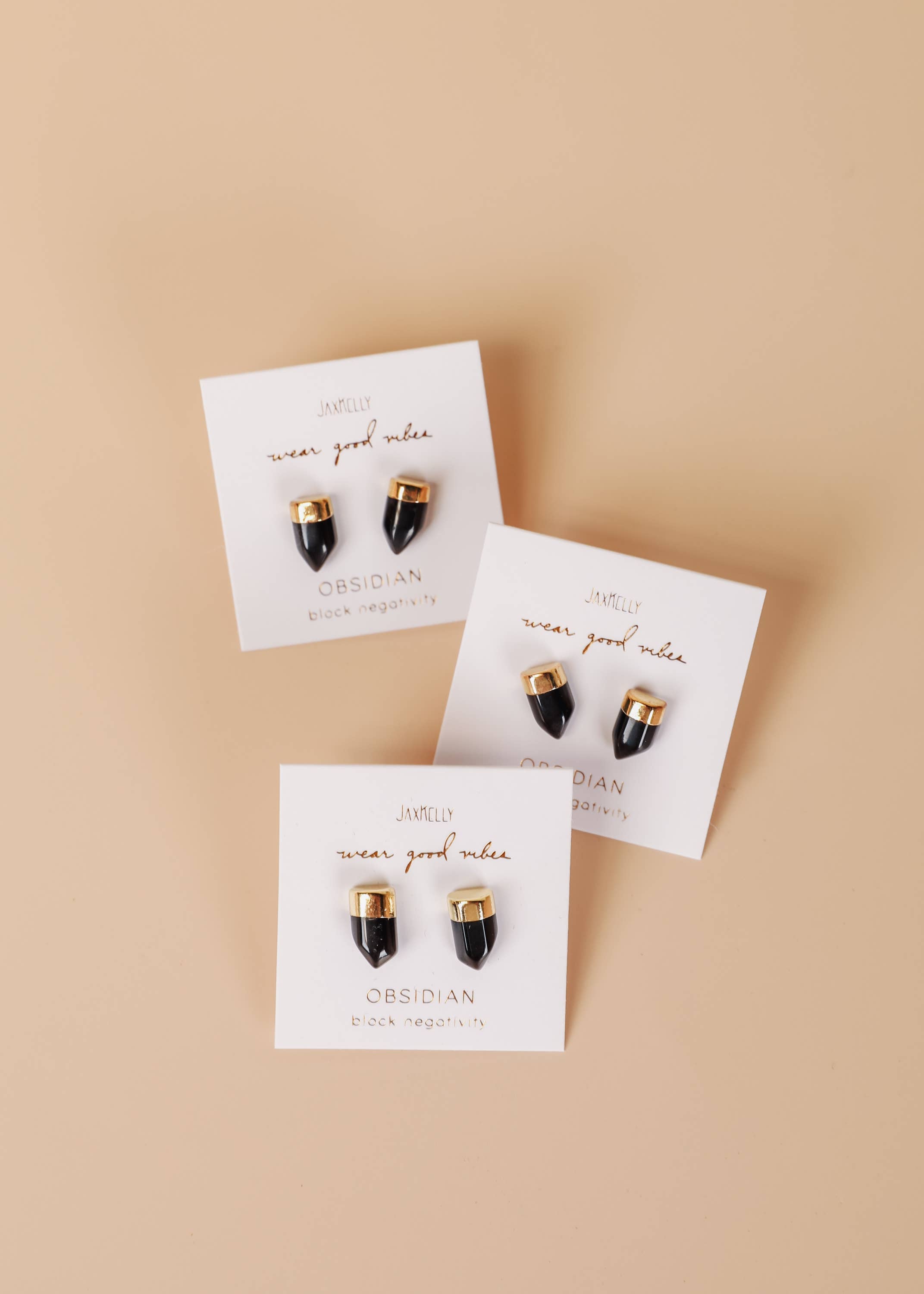 JaxKelly Gold Dip Obsidian Earring collection