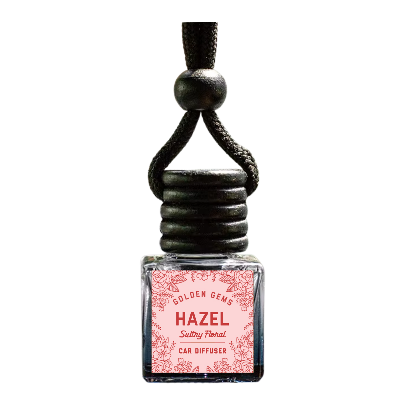 Car diffuser with 'Golden Gems Hazel' label on a white background