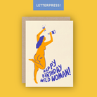 Happy birthday wild woman dancing orange and blue greeting birthday card