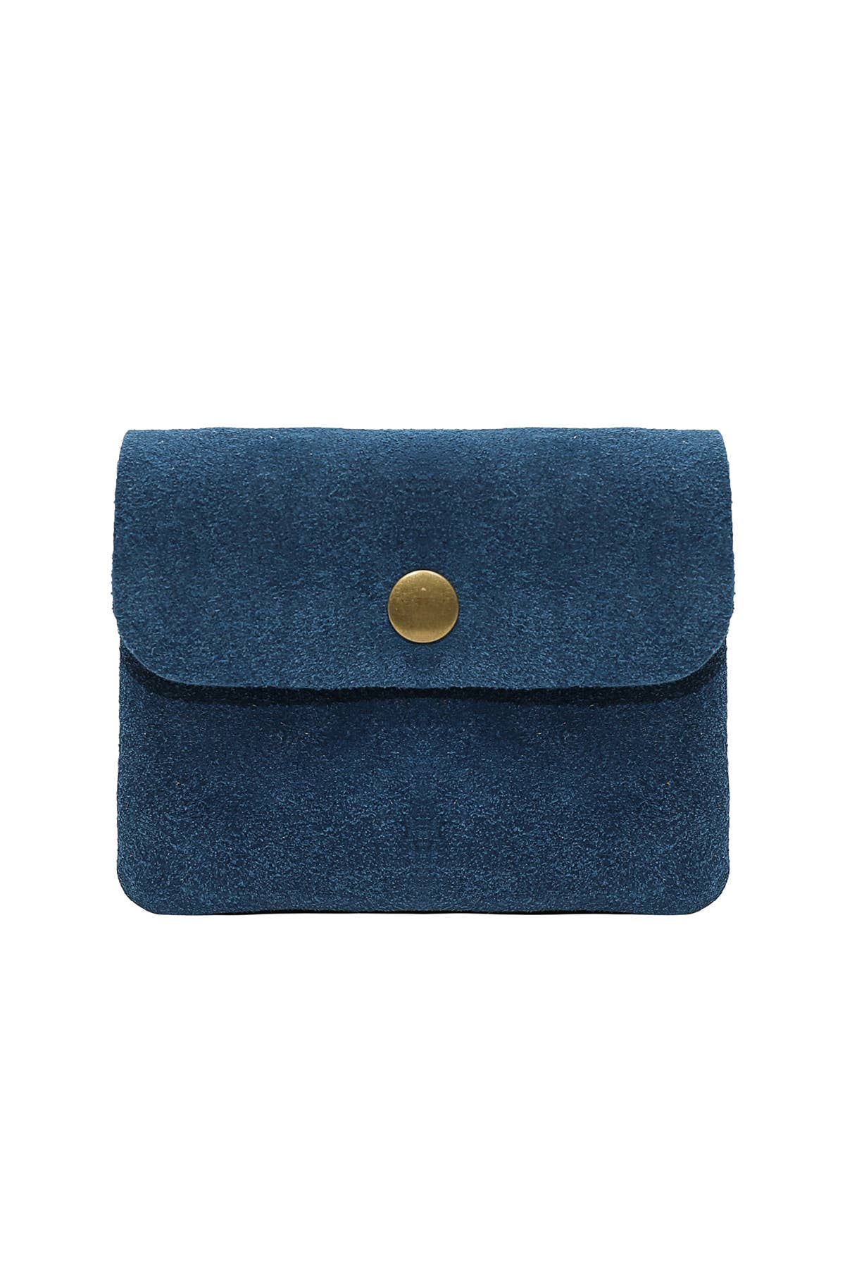 Blue Rough suede material leather wallet with flap and button clasp