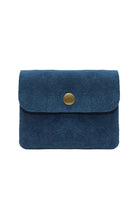 Blue Rough suede material leather wallet with flap and button clasp