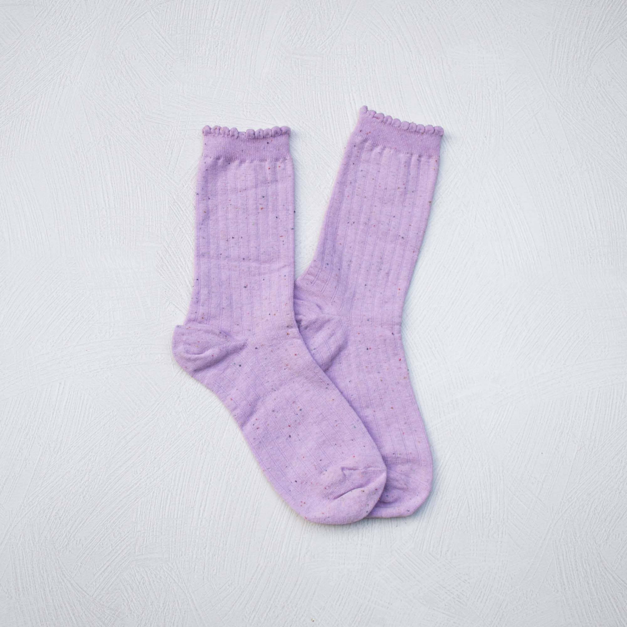 light purple lilac confetti dotted lettuce trim socks 