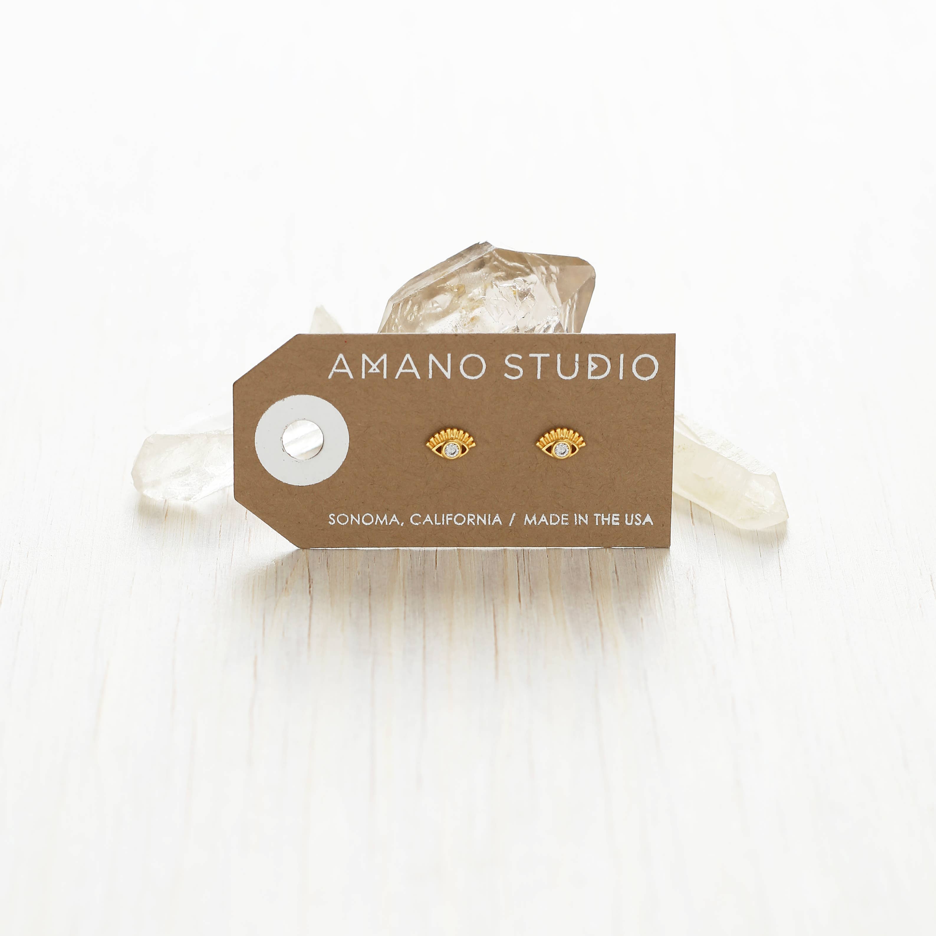 amano studios crystal eye of protection gold stud 