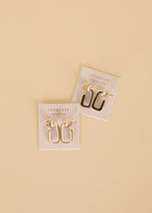 white Enamel Rectangle Gold Hoop Earrings and black Enamel Rectangle Gold Hoop Earrings