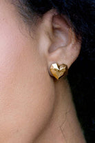 Disco heart stud gold earrings 