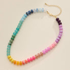 Rainbow colored beaded necklace with gold clasp