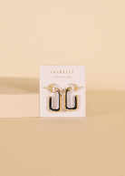 Black Enamel Rectangle Gold Hoop Earrings