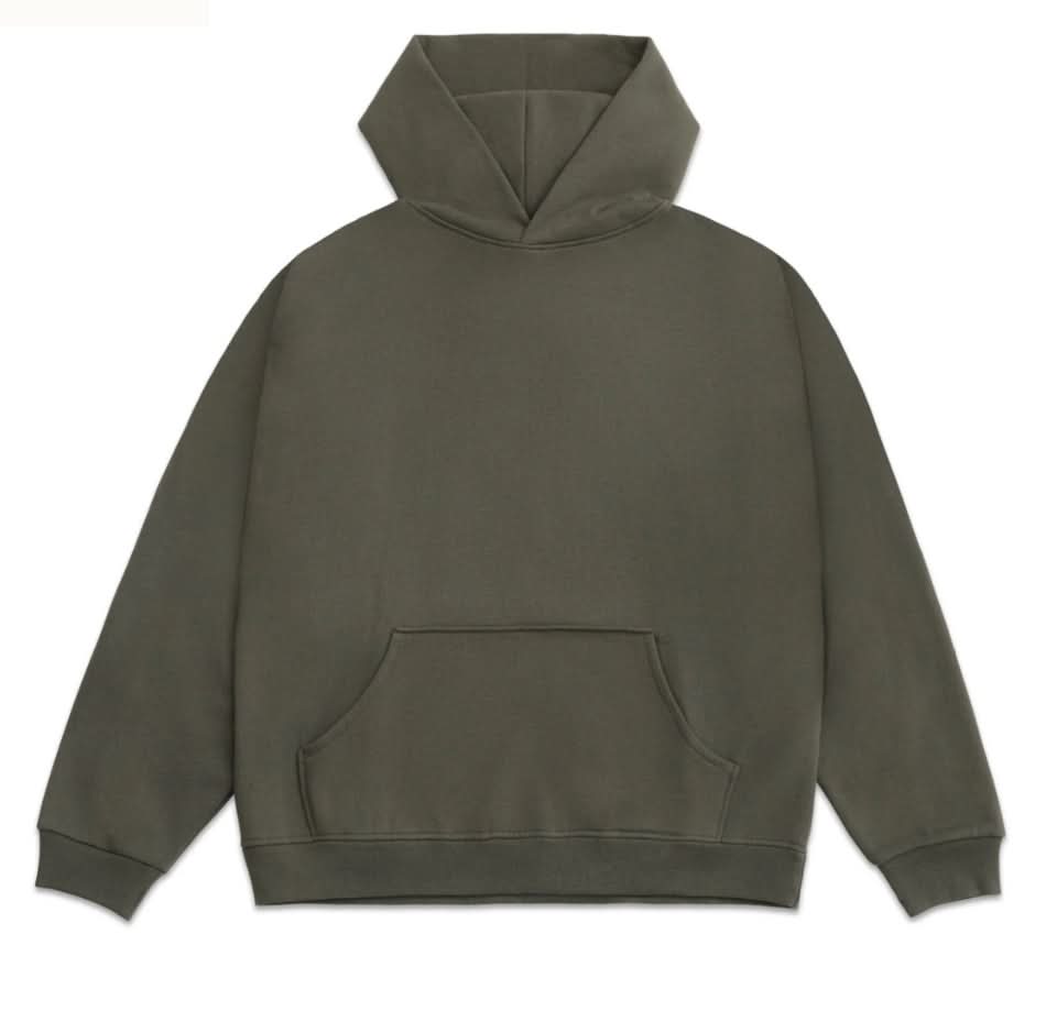 Army green Vintage washed cotton hoodie on white background