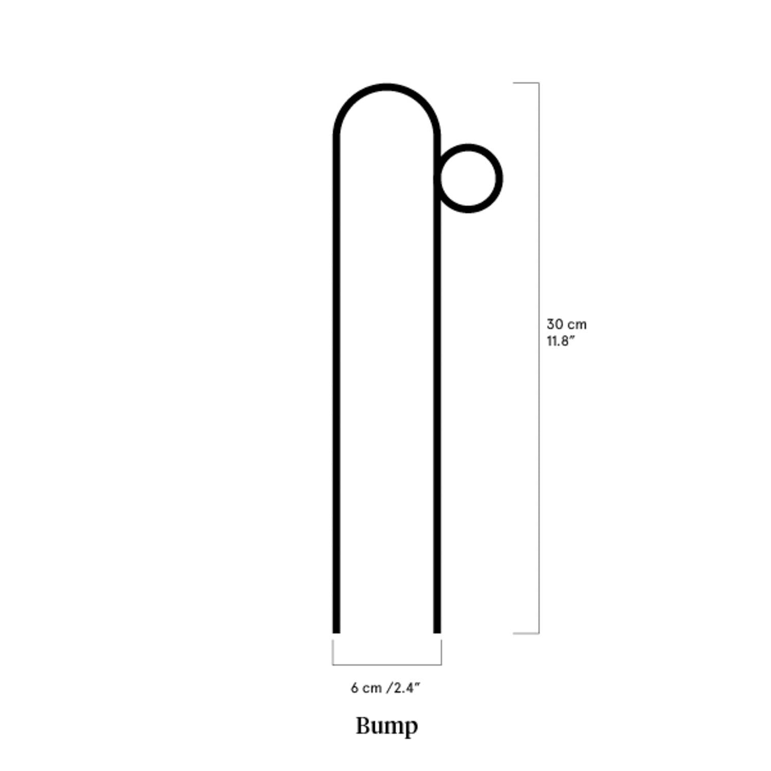 Measurement chart of a decorative item labeled 'Bump' with dimensions in centimeters and inches.