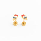 Pair of red,white, and blue popsicles bomb pop, flat-back gold earrings laying on a white background 