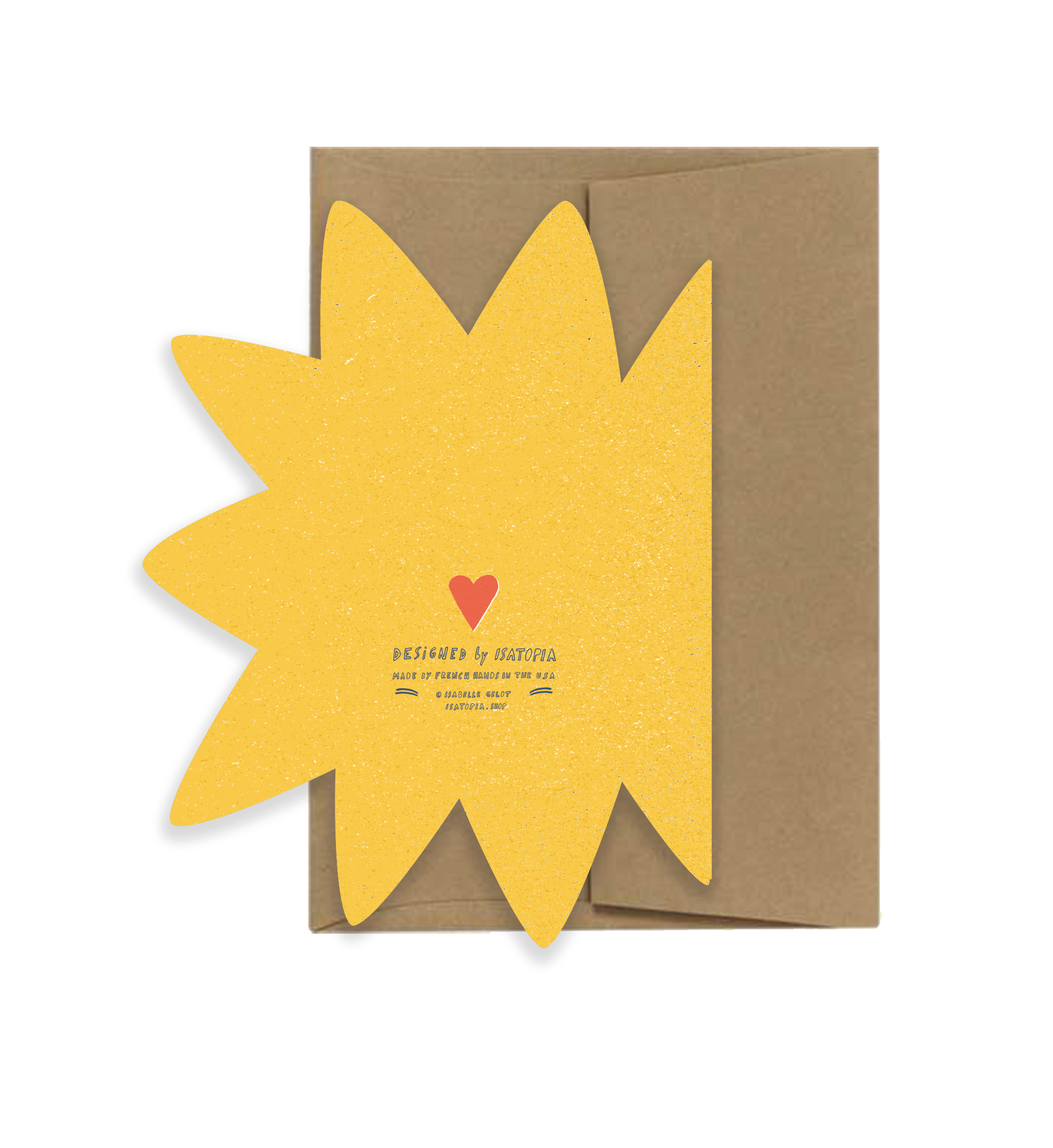 Yellow star card with a small red heart with brown envelope. 