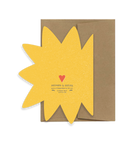 Yellow star card with a small red heart with brown envelope. 