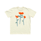 Cream white Tshirt tee with three red tulip doodles on the Tshirt 
