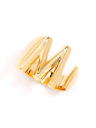 Gold adjustable letter ring on white background in letter M