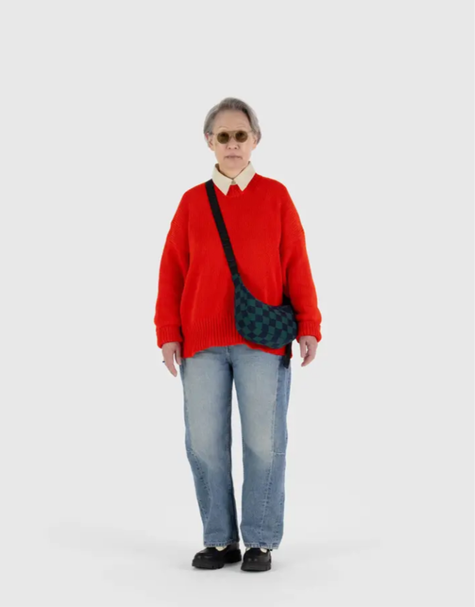 Navy Checkered BAGGU Small Nylon Crescent Bag