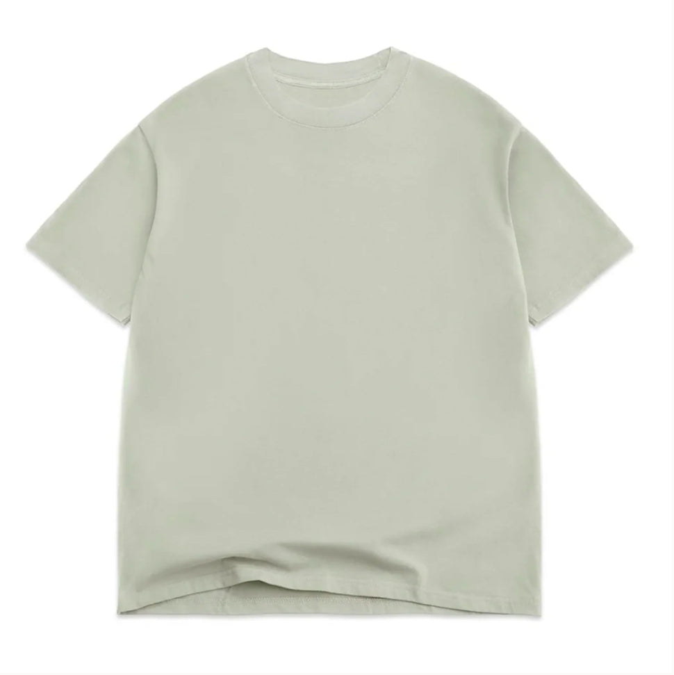 vintage, washed, light Sage green, oversized, box, tee t-shirt on white background  