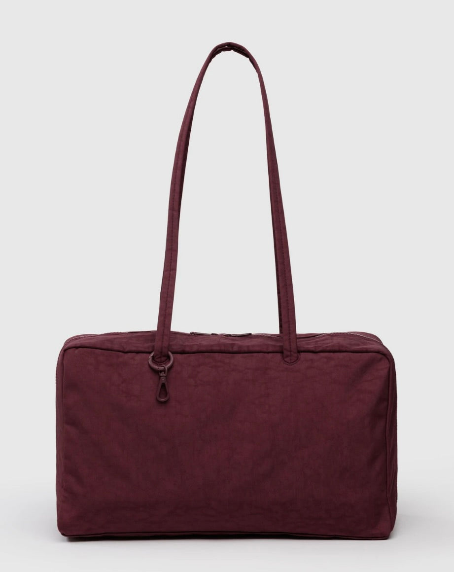 Maroon BAGGU bowler bag with a long handle