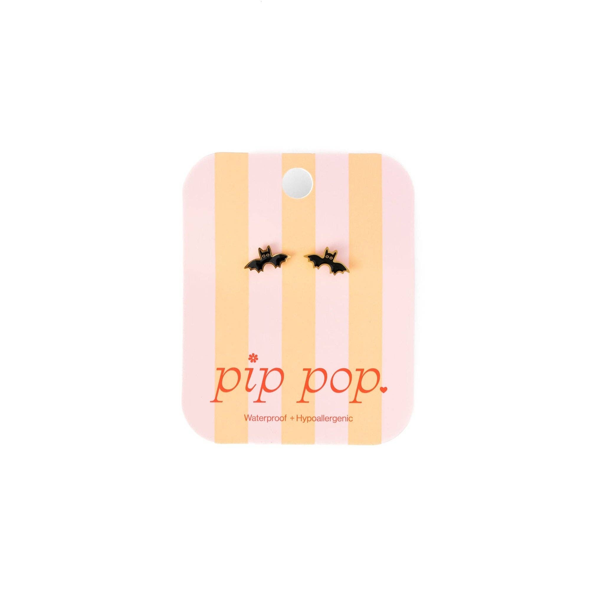Pip Pop product tag with striped design and brand name on a white background