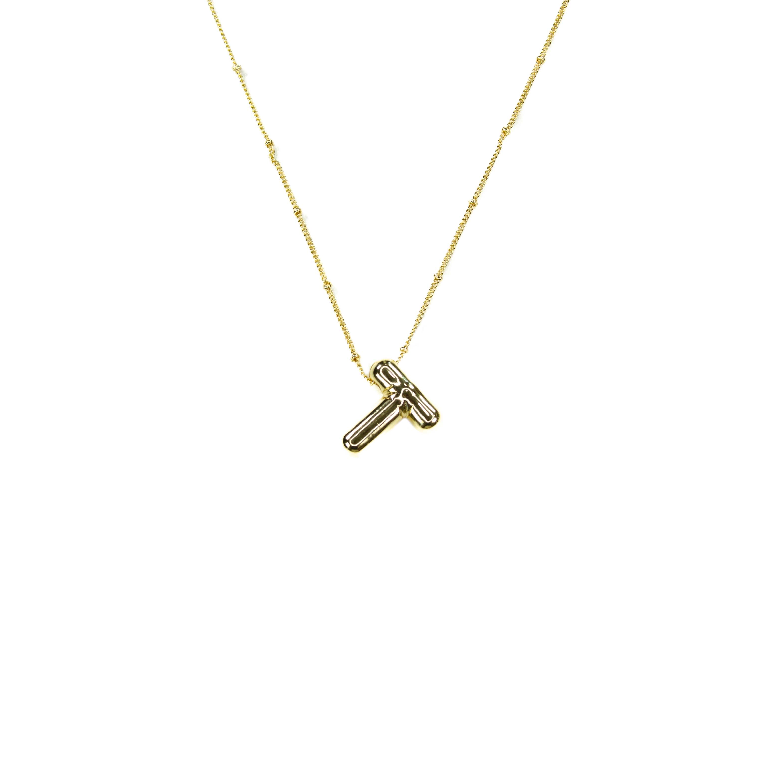 Initial Balloon Bubble 18K Gold Necklace: T / Gold Filled - FORM + CONTENT